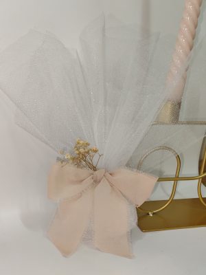 Μπομπονιέρα Glitter Τούλι με Nude Φιόγκο & Γυψοφύλλη