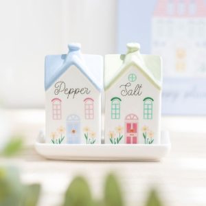 Σετ Αλατοπίπερο Sweet Home - Κεραμικά Σπιτάκια με Λουλούδια